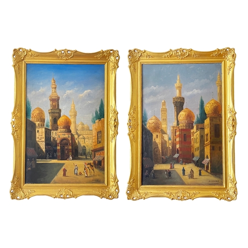 218 - PAIR OF OIL ON CANAVS ORIENTAL PAINTINGS, 19TH CENTURY PAIR OF OIL ON CANAVS ORIENTAL PAINTINGS, 19T... 