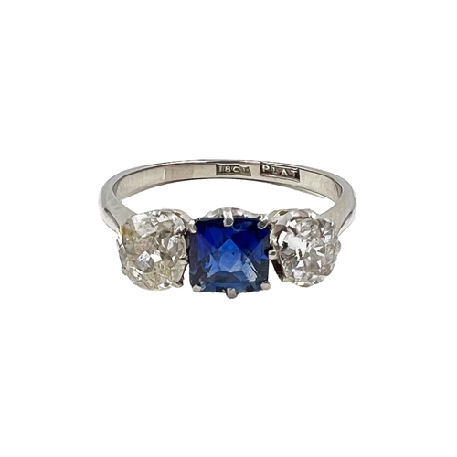 23 - Sapphire and Diamond Platinum Ring    Sapphire and Diamond Platinum Ring               HALLMARK... 