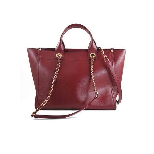 3 - A Red Chanel Deauville PM Tote Chanel Deauville PM Tote in Red, 33cm.     Hardware: Gold    Lea... 