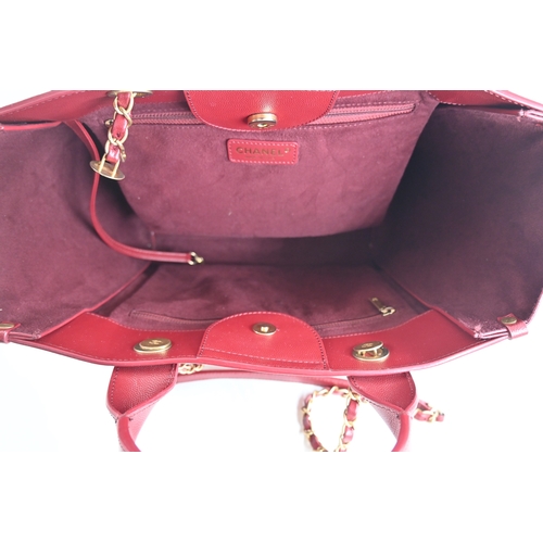 3 - A Red Chanel Deauville PM Tote Chanel Deauville PM Tote in Red, 33cm.     Hardware: Gold    Lea... 