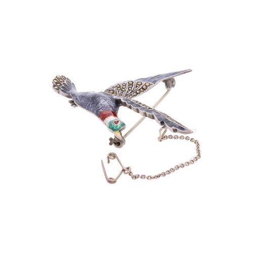 52 - Vintage sterling Silver Enamel and Marcasite Flying Duck Brooch, Birmingham 1963 Vintage sterling Si... 