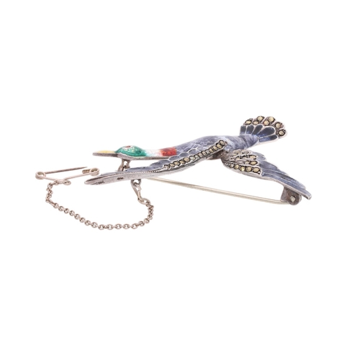 52 - Vintage sterling Silver Enamel and Marcasite Flying Duck Brooch, Birmingham 1963 Vintage sterling Si... 