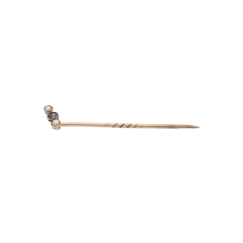 70 - 9ct Gold Sapphire and Pearl Stick Pin. 9ct Gold Sapphire and Pearl Stick Pin.            HALLMARKS: ... 