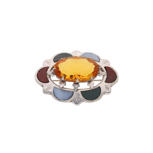 98 - Antique Sterling Silver Citrine and Agate Brooch Antique Sterling Silver Citrine and Agate Brooch   ... 