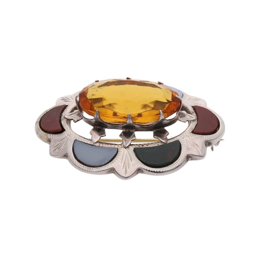 98 - Antique Sterling Silver Citrine and Agate Brooch Antique Sterling Silver Citrine and Agate Brooch   ... 