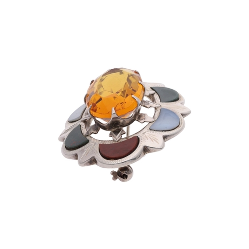 98 - Antique Sterling Silver Citrine and Agate Brooch Antique Sterling Silver Citrine and Agate Brooch   ... 