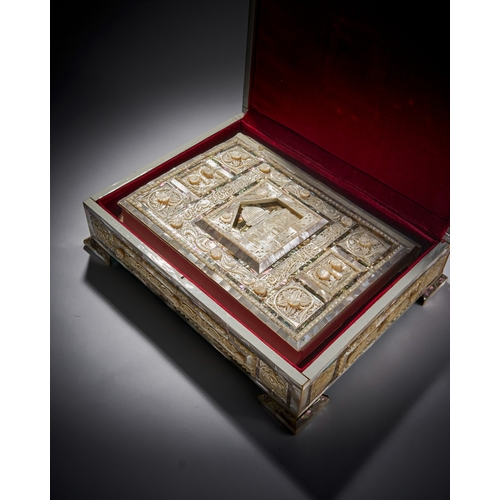 122 - A CEREMONIAL MOTHER OF PEARL CASKET AND QURAN, 20TH CENTURY The box is designed to hold a rare copy ... 