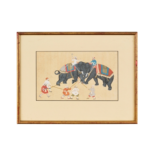 136 - AN INDIAN PAINTING OF AN ELEPHANT FIGHT, 19TH-20TH CENTURY    A 19th-20th century Indian painting ca... 