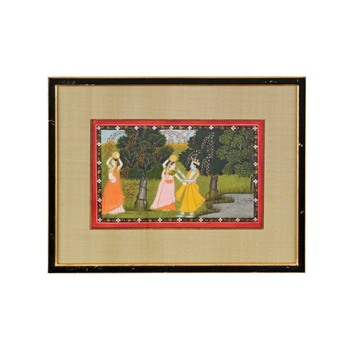 137 - A19TH CENTURY INDIAN PAHARI SCHOOL MINIATURE PAINTING OF KRISHNA AND RADHA    A fine 19th century In... 