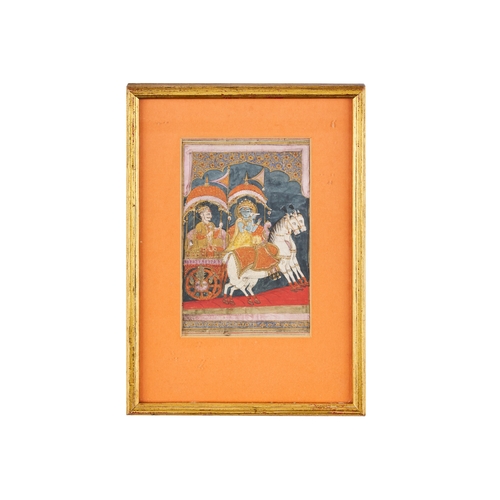 139 - A 19TH CENTURY INDIAN MINIATURE PAINTING OF KRISHNA AND A NOBLEMAN IN A CHARIOT    A 19th century In... 