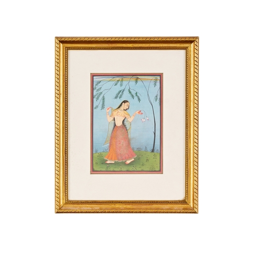 140 - A 19TH-20TH CENTURY INDIAN MINIATURE PAINTING OF A LADY BY A TREE    A 19th-20th century Indian mini... 