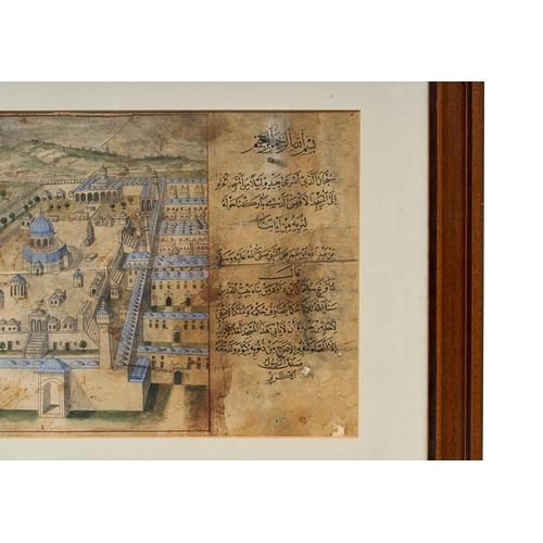 142 - A WATERCOLOUR PAINTING OF AL-AQSA MOSQUE WITH CALLIGRAPHIC INSCRIPTIONS, 19TH CENTURY A WATERCOLOUR ... 