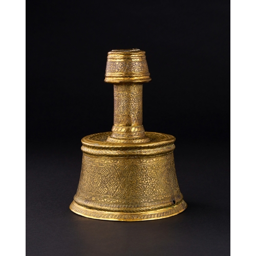 160 - A RARE MAMLUK 'VENETO-SARACENIC' CANDLESTICK, SYRIA, LATE 15TH CENTURY    The straight stem with tap... 