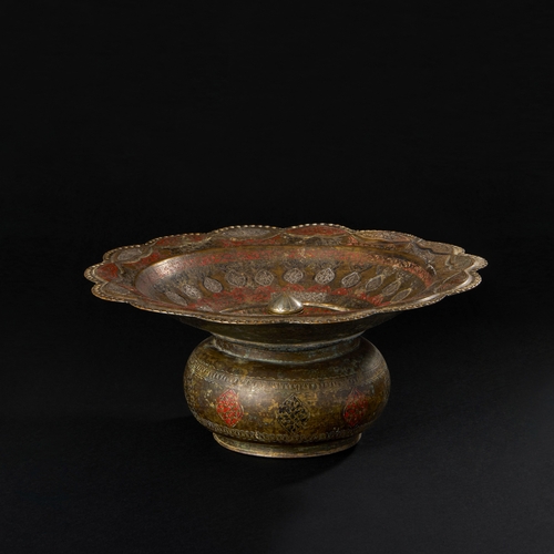 164 - AN ENAMELLED AND SILVER INALID BRASS WASH BASIN (DASHSHUI), PROBABLY KOKAND, UZBEKISTAN, 19TH CENTUR... 