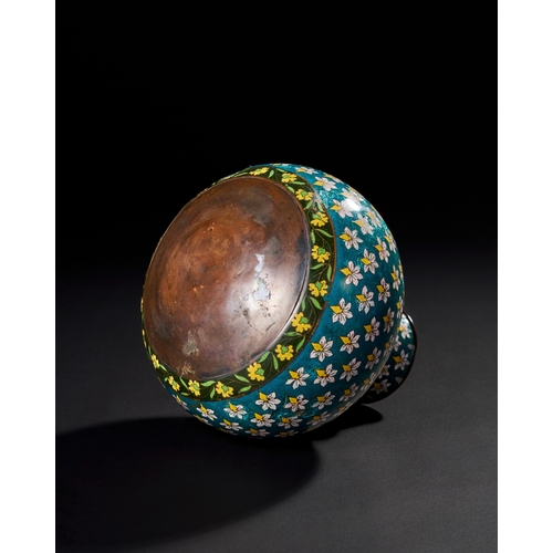 167 - RARE 18TH-19TH CENTURY ENAMELLED COPPER HUQQA BASE, POSSIBLY CHINESE FOR THE INDIAN MUGHAL MARKET   ... 