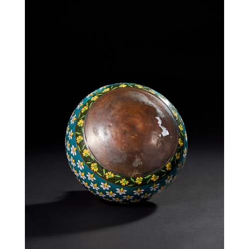 167 - RARE 18TH-19TH CENTURY ENAMELLED COPPER HUQQA BASE, POSSIBLY CHINESE FOR THE INDIAN MUGHAL MARKET   ... 