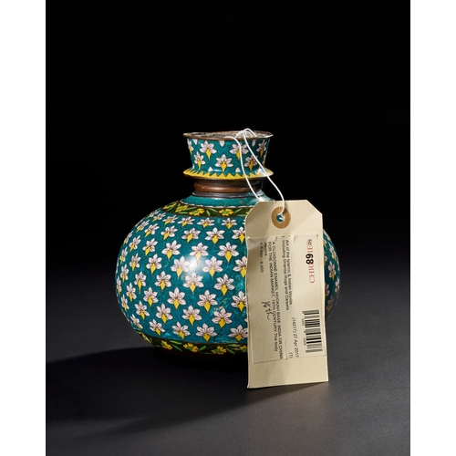 167 - RARE 18TH-19TH CENTURY ENAMELLED COPPER HUQQA BASE, POSSIBLY CHINESE FOR THE INDIAN MUGHAL MARKET   ... 