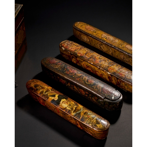 178 - ASSORTED QAJAR LACQUERED PAPIER-MACHE BOX AND PEN CASES ASSORTED QAJAR LACQUERED PAPIER-MACHE BOX AN... 