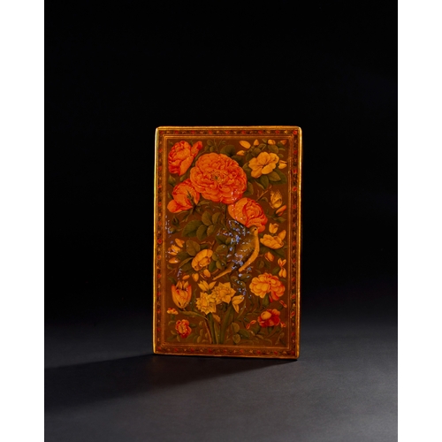 182 - A 19TH CENTURY QAJAR LACQUERED MIRROR CASE SIGNED YA SAHIB AL-ZAMAN AND DATED A 19th century Qajar l... 