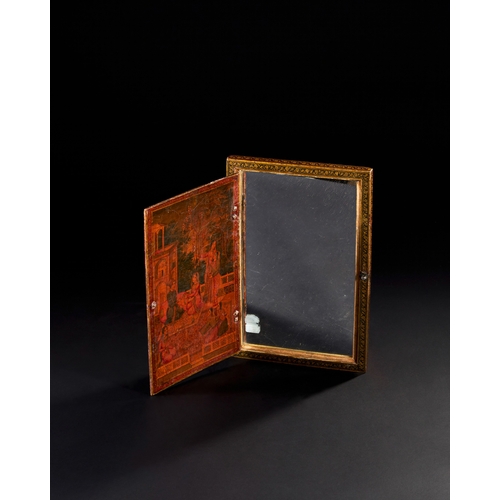 183 - A QAJAR LACQUER MIRROR CASE SIGNED MUHAMMAD BAQIR, DATED AH 1239/ A.D. 1823-4    of rectangular form... 