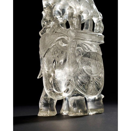 201 - A LARGE 19TH CENTURY INDIAN CARVED ROCK CRYSTAL ELEPHANT WITH HOWDAH AND RIDER    This impressive 19... 