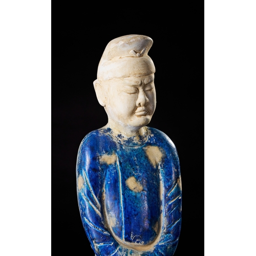 217 - A CHINESE BLUE GLAZED POTTERY FIGURE, HAN DYNASTY A CHINESE BLUE GLAZED POTTERY FIGURE, HAN DYNASTY&... 