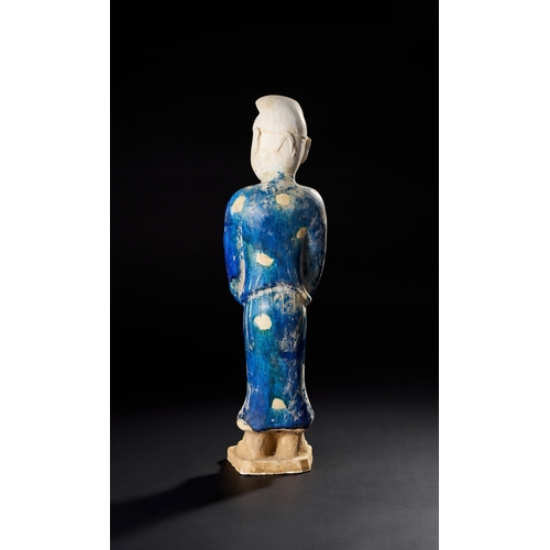 217 - A CHINESE BLUE GLAZED POTTERY FIGURE, HAN DYNASTY A CHINESE BLUE GLAZED POTTERY FIGURE, HAN DYNASTY&... 