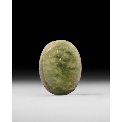 59 - A GREEN CHALCEDONY INTAGLIO OF A MAIDEN, 2ND - 3RD CENTURY A.D. A GREEN CHALCEDONY INTAGLIO OF A MAI... 