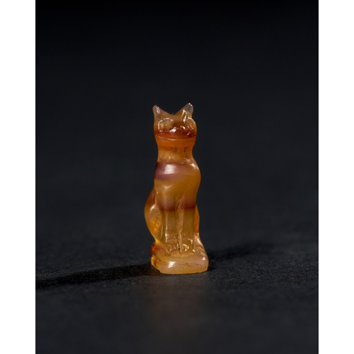 6 - AN EGYPTIAN AGATE CAT AMULET, LATE PERIOD TO PTOLEMAIC PERIOD, 664-30 B.C. An Egyptian amulet made f... 