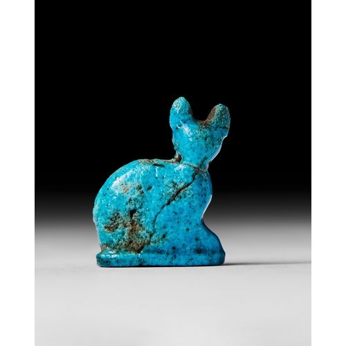 98 - EGYPTIAN TURQUOISE FAIENCE AMULET OF A CAT, CIRCA 664-332 BC EGYPTIAN TURQUOISE FAIENCE AMULET OF A ... 