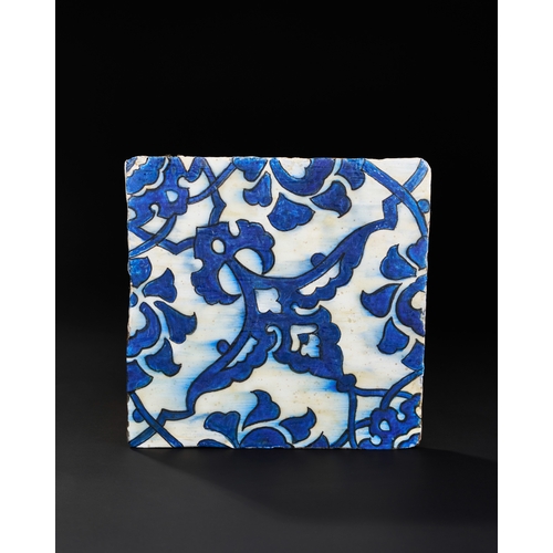 153 - SQUARE BLUE AND WHITE IZNIK TILE, 17TH CENTURY  SQUARE BLUE AND WHITE IZNIK TILE, 17TH CENTURY ... 