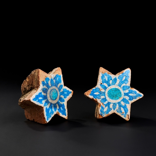 156 - A PAIR OF SULTANATE INDIAN STAR GLAZED POTTERY TILES, 15TH - 16TH CENTURY A PAIR OF SULTANATE INDIAN... 