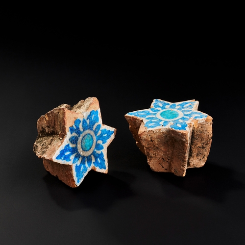 156 - A PAIR OF SULTANATE INDIAN STAR GLAZED POTTERY TILES, 15TH - 16TH CENTURY A PAIR OF SULTANATE INDIAN... 