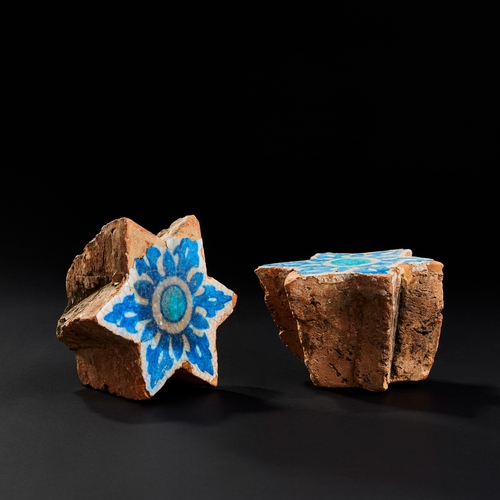 156 - A PAIR OF SULTANATE INDIAN STAR GLAZED POTTERY TILES, 15TH - 16TH CENTURY A PAIR OF SULTANATE INDIAN... 