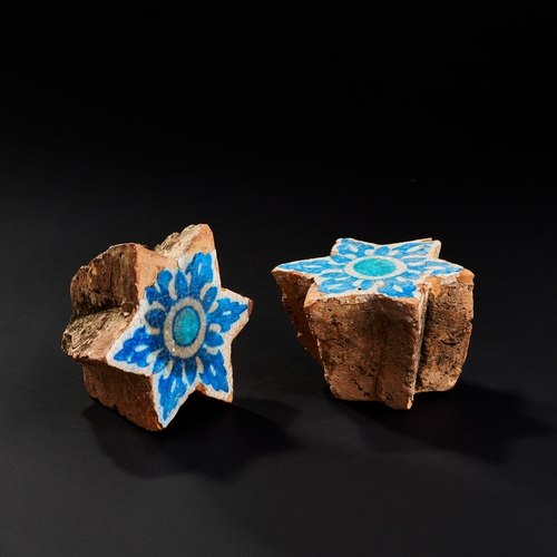 156 - A PAIR OF SULTANATE INDIAN STAR GLAZED POTTERY TILES, 15TH - 16TH CENTURY A PAIR OF SULTANATE INDIAN... 