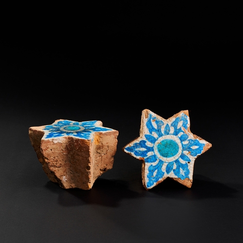 156 - A PAIR OF SULTANATE INDIAN STAR GLAZED POTTERY TILES, 15TH - 16TH CENTURY A PAIR OF SULTANATE INDIAN... 