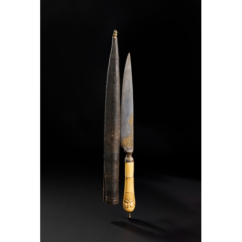 181 - A FINE GOLD INALID DAGGER WITH A MAN SHAPED WALRUS HILT, PERSIA, 19TH CENTURY  A 19th-century Persia... 