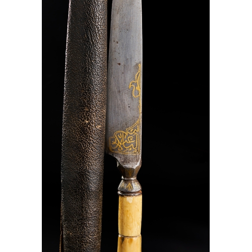 181 - A FINE GOLD INALID DAGGER WITH A MAN SHAPED WALRUS HILT, PERSIA, 19TH CENTURY  A 19th-century Persia... 