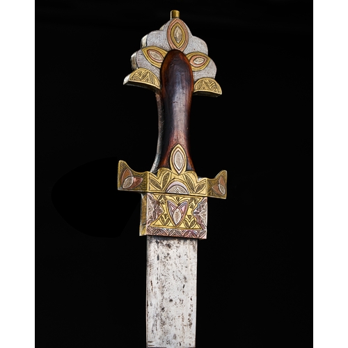 194 - A LARGE NORTH AFRICAN TUAREG SILVER, COPPER AND BRASS INALID SWORD, 19TH CENTURY  A19th-century Nort... 