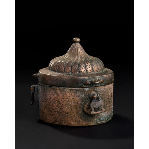 225 - A LARGE SELJUK BRONZE INKWELL WITH OPEN WORKED INTERIOR, KHURASSAN, 13TH CENTURY  A LARGE SELJUK BRO... 