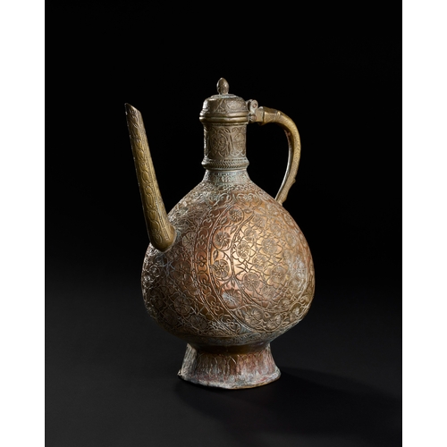 231 - AN 18TH CENTURY ENGRAVED MUGHAL BRONZE EWER, NORTH INDIA, LAHORE  AN 18TH CENTURY ENGRAVED MUGHAL BR... 