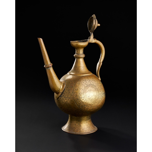 232 - A FINELY ENGRAVED MUGHAL BRASS EWER, NORTH INDIA, LAHORE, 18TH CENTURY A FINELY ENGRAVED MUGHAL BRAS... 