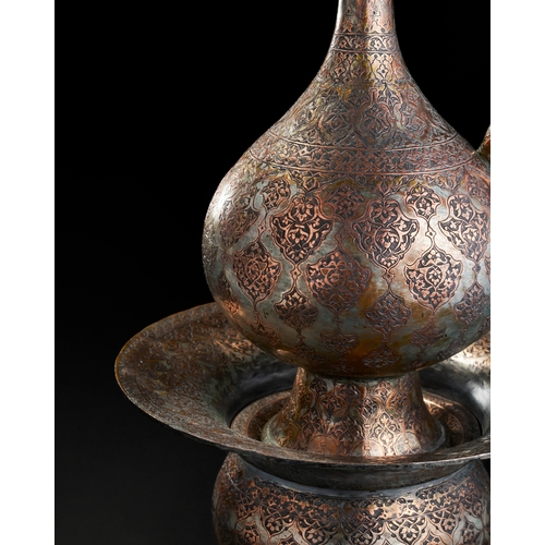 235 - AN ENGRAVED COPPER EWER AND BASIN,PERSIA, 19TH CENTURY A 19th-century Safavid Revival copper ewer an... 