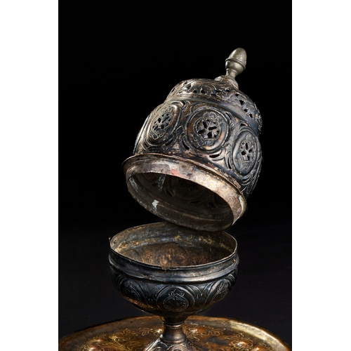 244 - A 19TH CENTURY GILT COPPER  AND SILVER TOMBAK INCENSE BURNER, OTTOMAN, TURKEY  
  A 19TH CENTURY GIL... 