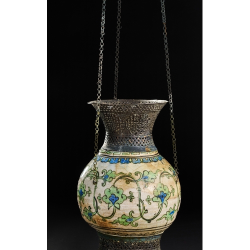 247 - A RARE OTTOMAN SYRIAN DAMASCUS GLAZED POTTERY MOSQUE LAMP, 16TH- 17TH CENTURY This exceptional Ottom... 