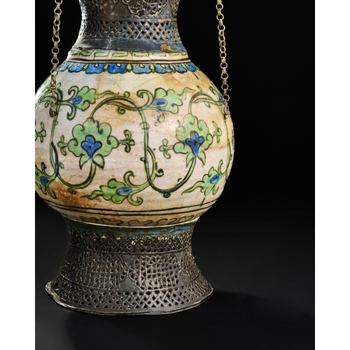 247 - A RARE OTTOMAN SYRIAN DAMASCUS GLAZED POTTERY MOSQUE LAMP, 16TH- 17TH CENTURY This exceptional Ottom... 