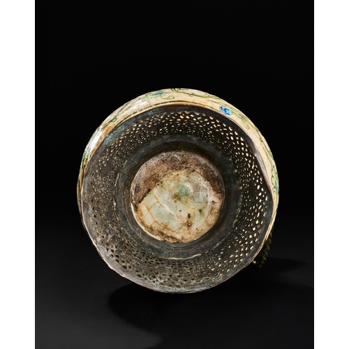 247 - A RARE OTTOMAN SYRIAN DAMASCUS GLAZED POTTERY MOSQUE LAMP, 16TH- 17TH CENTURY This exceptional Ottom... 