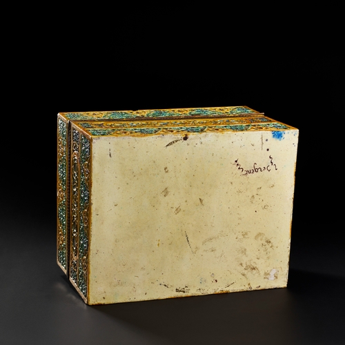 250 - A FINE AND LARE ORIENTALIST ANDALUSIAN SPANISH STYLE GLAZED PORCELAIN CASKET, 19TH CENTURY  A FINE A... 