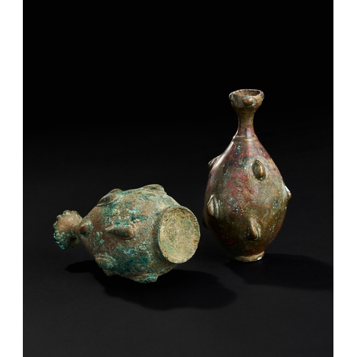 253 - TWO SELJUK BRONZE ROSEWATER SPRINKLERS, PERSIA, 12TH -13TH CENTURY  TWO SELJUK BRONZE ROSEWATER SPRI... 