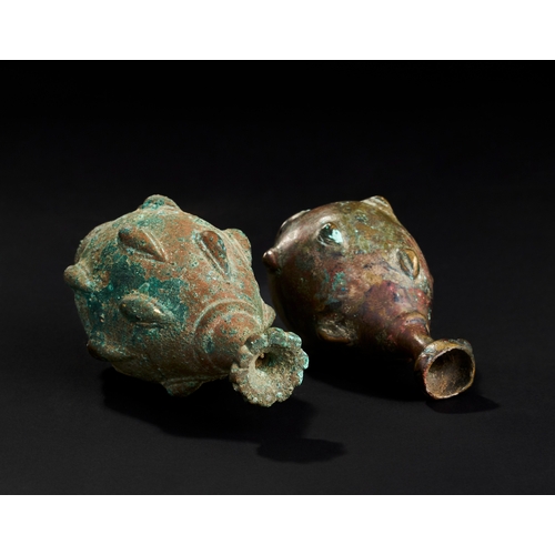 253 - TWO SELJUK BRONZE ROSEWATER SPRINKLERS, PERSIA, 12TH -13TH CENTURY  TWO SELJUK BRONZE ROSEWATER SPRI... 